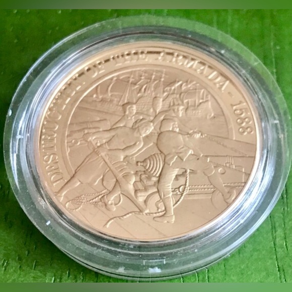 1588 1988 Gold Plated Plymouth Commemorates DESTRUCTION Of The SPANISH ARMADA - Picture 4 of 5